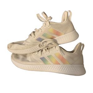 Adidas | Pure Motion White Three Stripe Rainbow Atheltic Shoes Cloud Foam Size 9